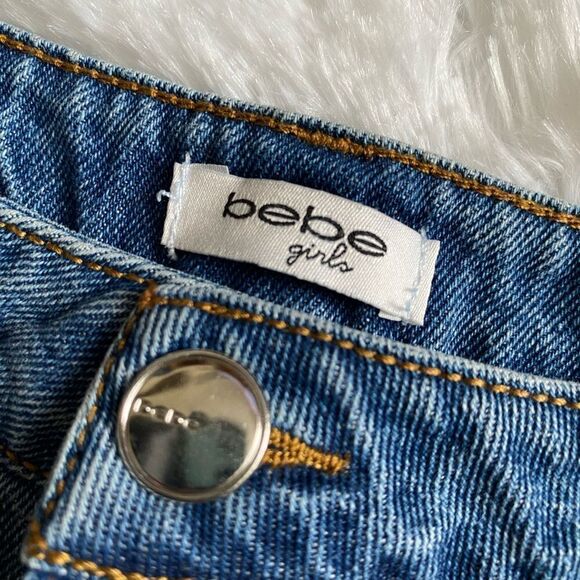 Bebe Girls Jean Shorts Snap Fly Distressed Size 16 NEW Raw Hem - Picture 7 of 8